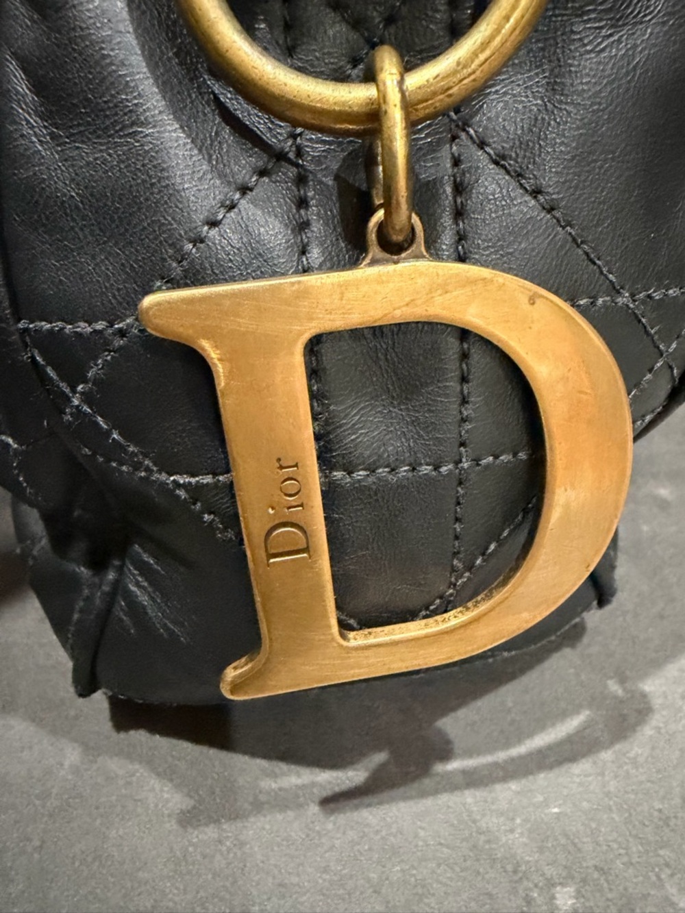 Vintage Christian Dior Shoulder Bag Cannage Quilted Black Leather bucket bag - Picture 9 of 16